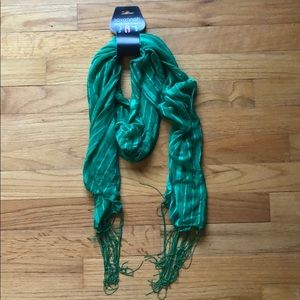 Green Scarf with Fringe Detail
